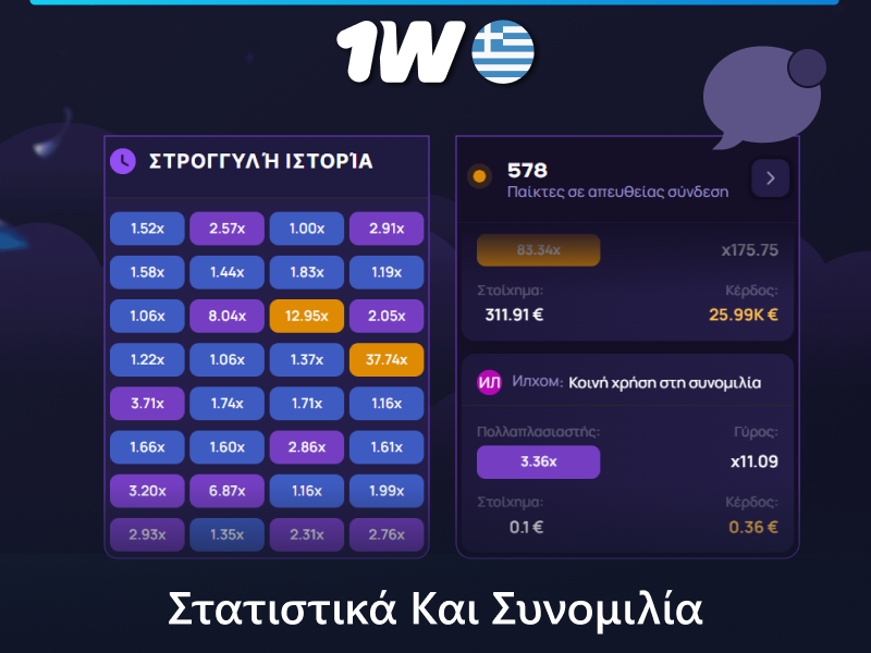 Στατιστικά και συνομιλία στο παιχνίδι Lucky Jet στο 1w