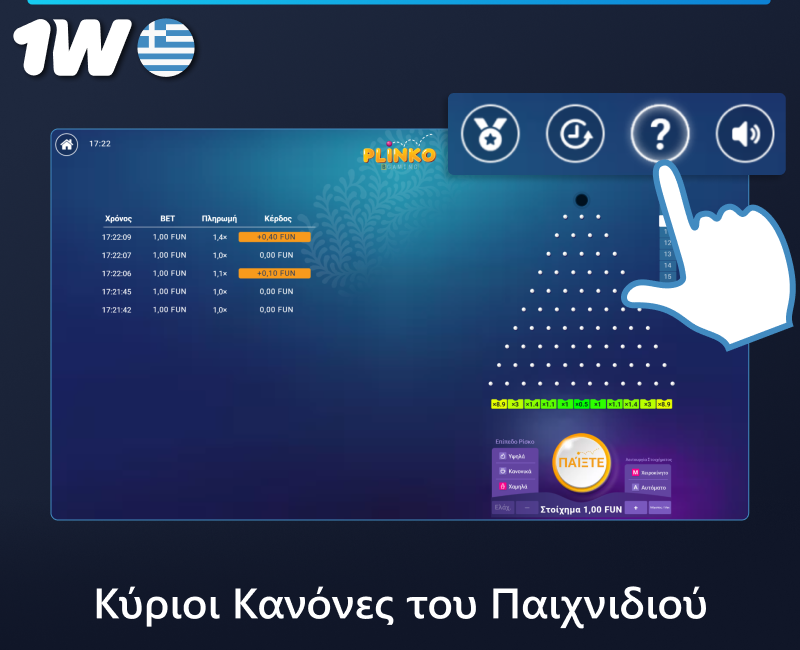 Κύριοι κανόνες του παιχνιδιού Plinko στο 1w